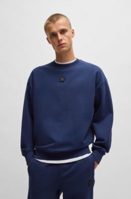 Sudadera regular fit en algod&oacute;n el&aacute;stico con logo apilado, Azul oscuro
