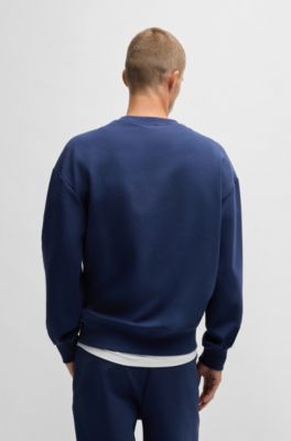 Sudadera regular fit en algod&oacute;n el&aacute;stico con logo apilado, Azul oscuro