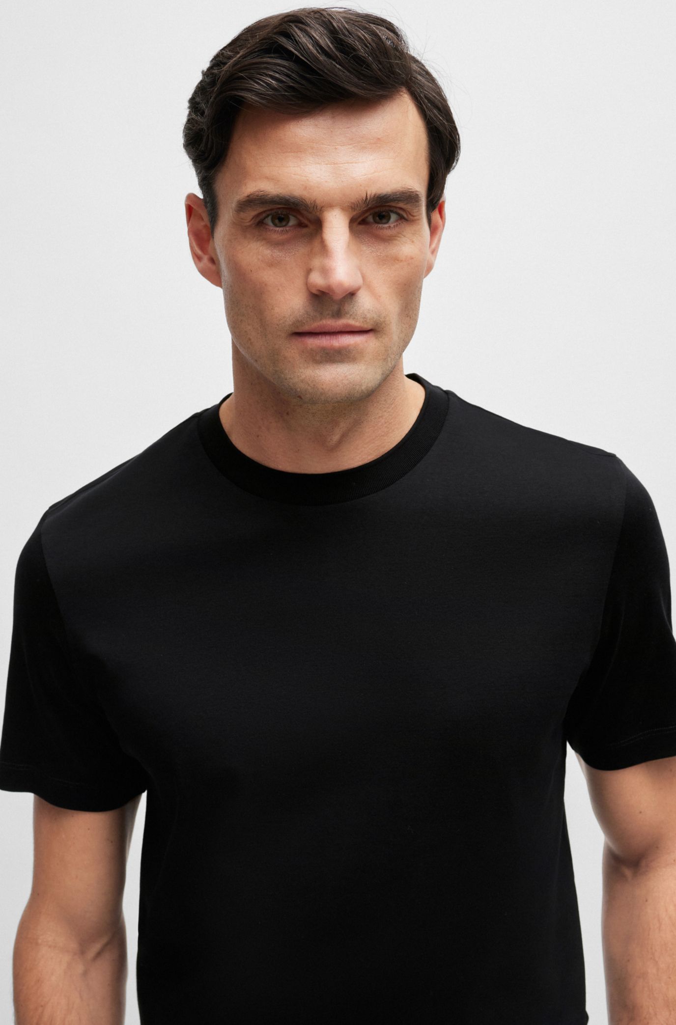 BOSS - Regular-fit crew-neck cotton mercerized T-shirt in