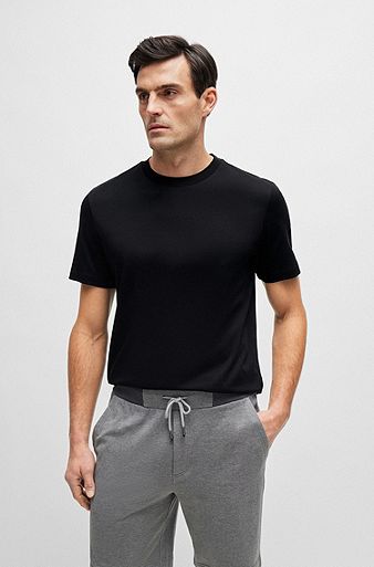 Camiseta de cuello redondo regular fit en algodón mercerizado , Negro