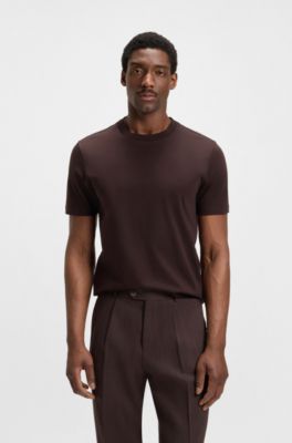 Regular-fit T-shirt in mercerized cotton, Dark Brown