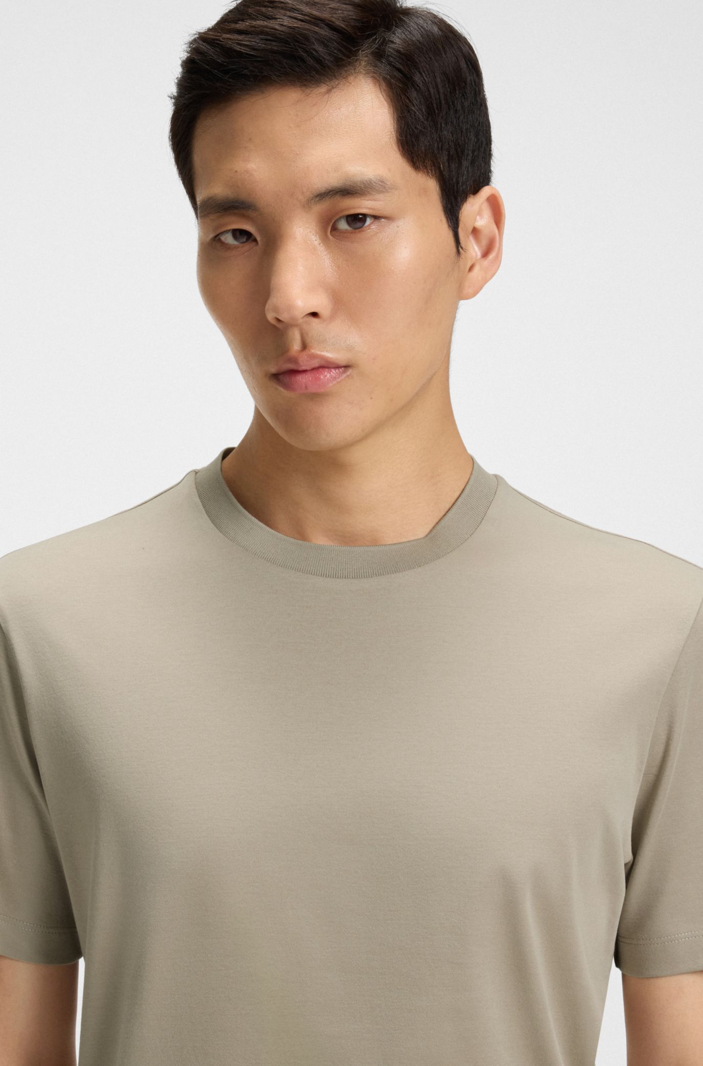 Tシャツ・カットソー BOSS Mercerised-cotton T-shirt in a regular fit BOSS - Regular-fit T-shirt in mercerized cotton - Khaki