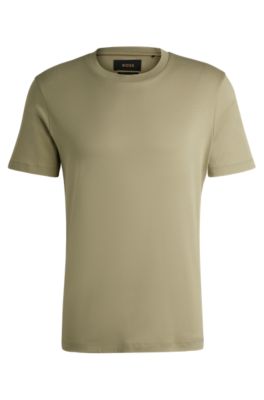 Hugo Boss Regular-fit Crew-neck T-shirt In Mercerized Cotton In Light Green