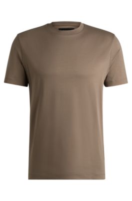 Shop Hugo Boss Regular-fit Crew-neck T-shirt In Mercerized Cotton In Light Green