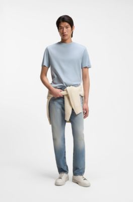 Camiseta de algod&oacute;n Supima mercerizado con cuello redondo, Celeste