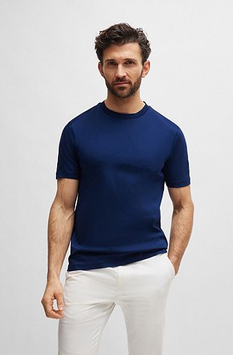 T-shirt Regular à col rond en coton mercerisé , bleu clair