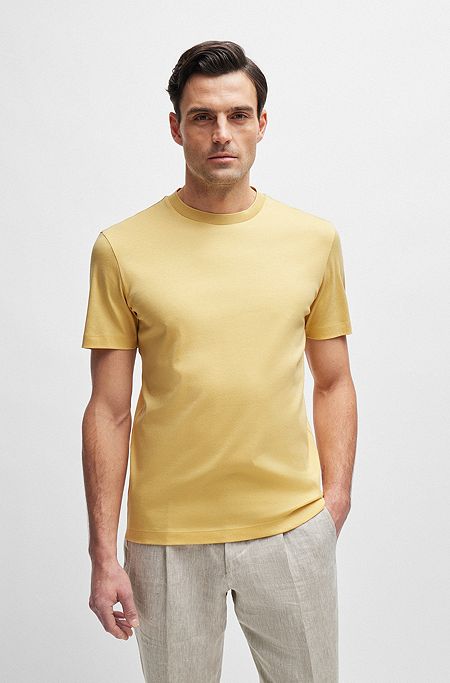 Regular-fit crew-neck T-shirt in mercerized cotton , Light Yellow
