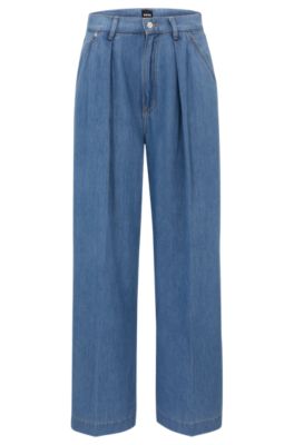 Hugo Boss Blue-denim Jeans With A Wide Leg In Turquoise
