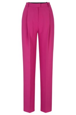 Hugo Wide-leg Regular-fit Trousers With Front Pleats In Dark Pink
