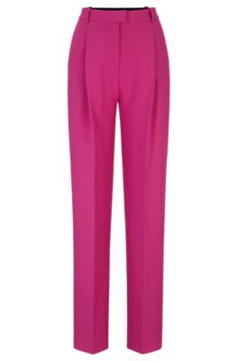 Hugo Boss Wide-leg Regular-fit Trousers With Front Pleats In Dark Pink