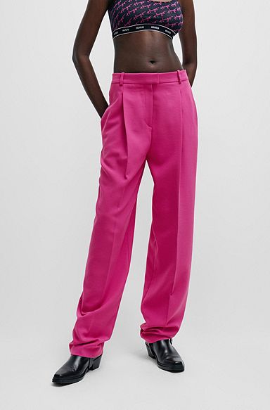 Wide-leg regular-fit trousers with front pleats, Dark pink