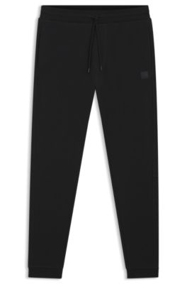 Hugo Boss Cotton-terry Tracksuit Bottoms With Logo Patch In Black
