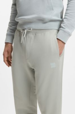 Cotton-terry sweatpants with logo patch, Silver