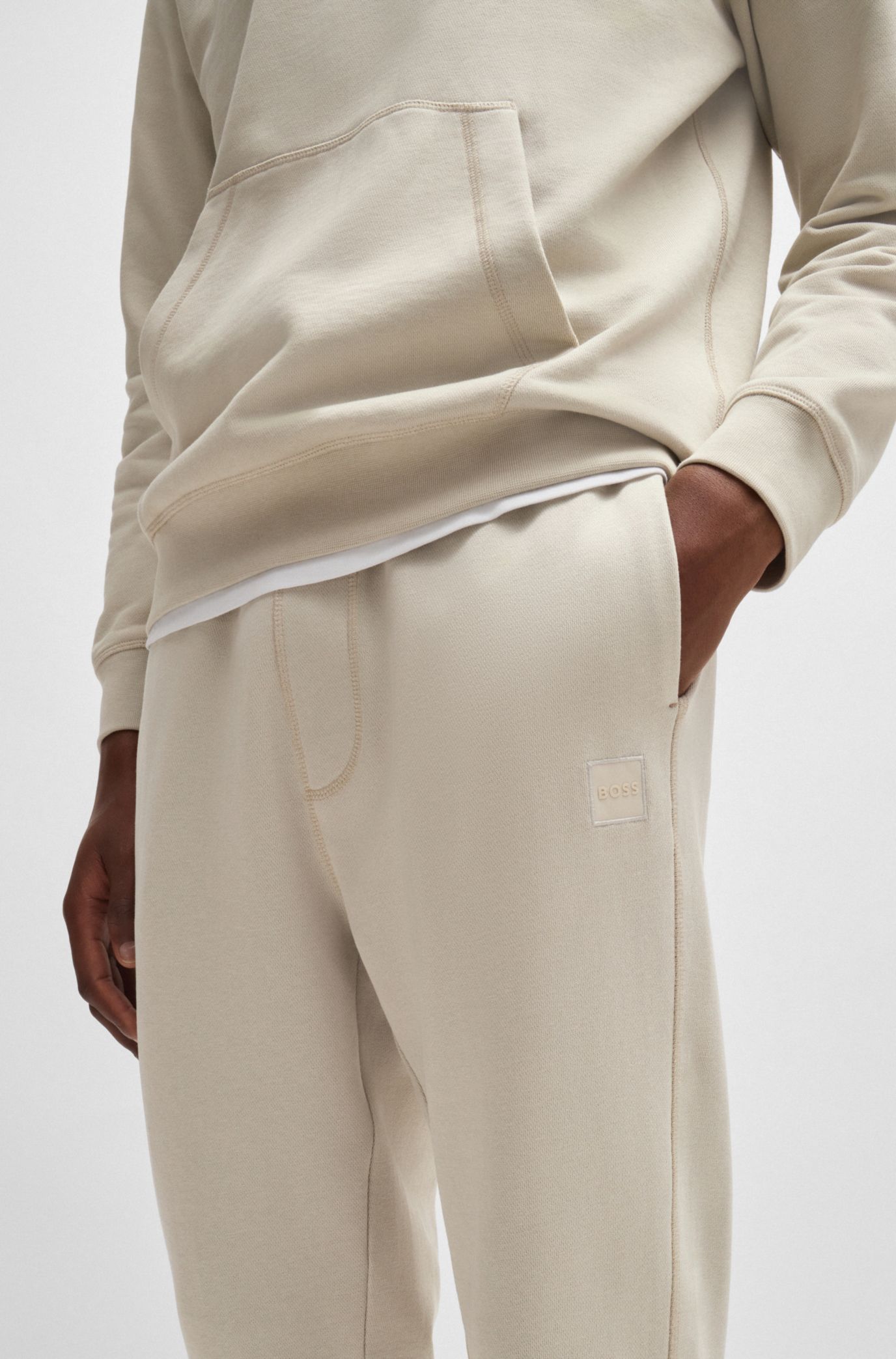 BOSS - Cotton-terry tracksuit bottoms with logo patch