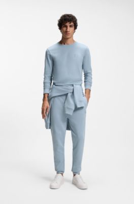 Cotton-terry sweatpants with logo patch, Light Blue