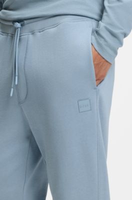 Cotton-terry sweatpants with logo patch, Light Blue