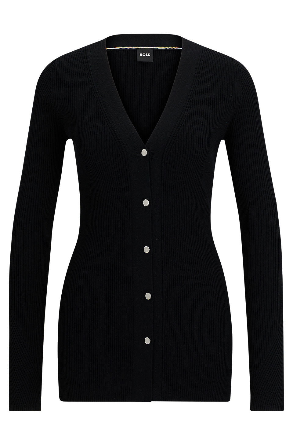 BOSS - Ribbed cardigan with metal buttons and V-neckline