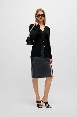 BOSS - Slim-fit pencil skirt in grained leather