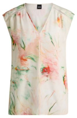 Hugo Boss Binadi Pure Silk Watercolour Blouse In Patterned