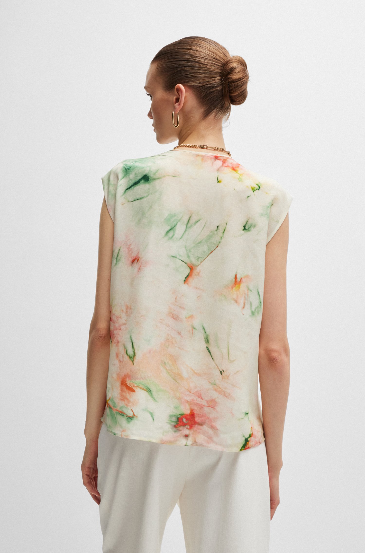 Silk blouse with ladder lace and seasonal print