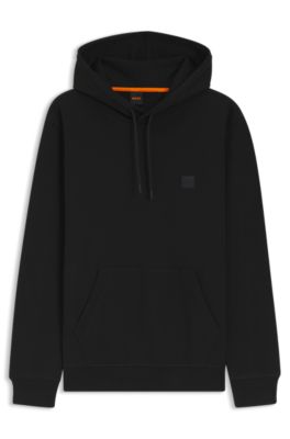 Sudadera con capucha en felpa de algod&oacute;n con aplique de logo, Negro