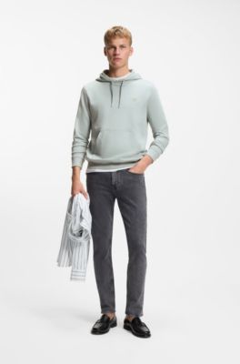 Sweat &agrave; capuche en molleton de coton avec patch logo, Argent