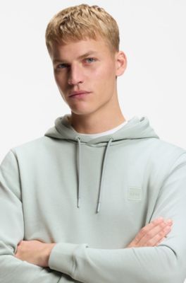 Sweat &agrave; capuche en molleton de coton avec patch logo, Argent