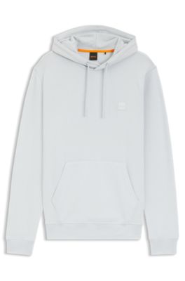 Sweat &agrave; capuche en molleton de coton avec patch logo, Gris chin&eacute;
