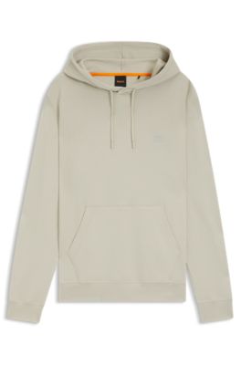 Logo-patch hoodie in cotton terry, Light Beige