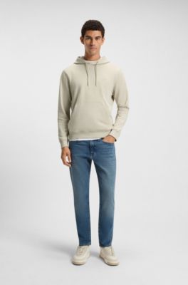 Logo-patch hoodie in cotton terry, Light Beige