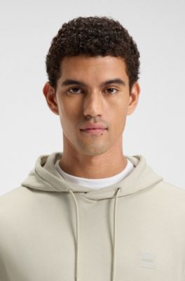 Logo-patch hoodie in cotton terry, Light Beige
