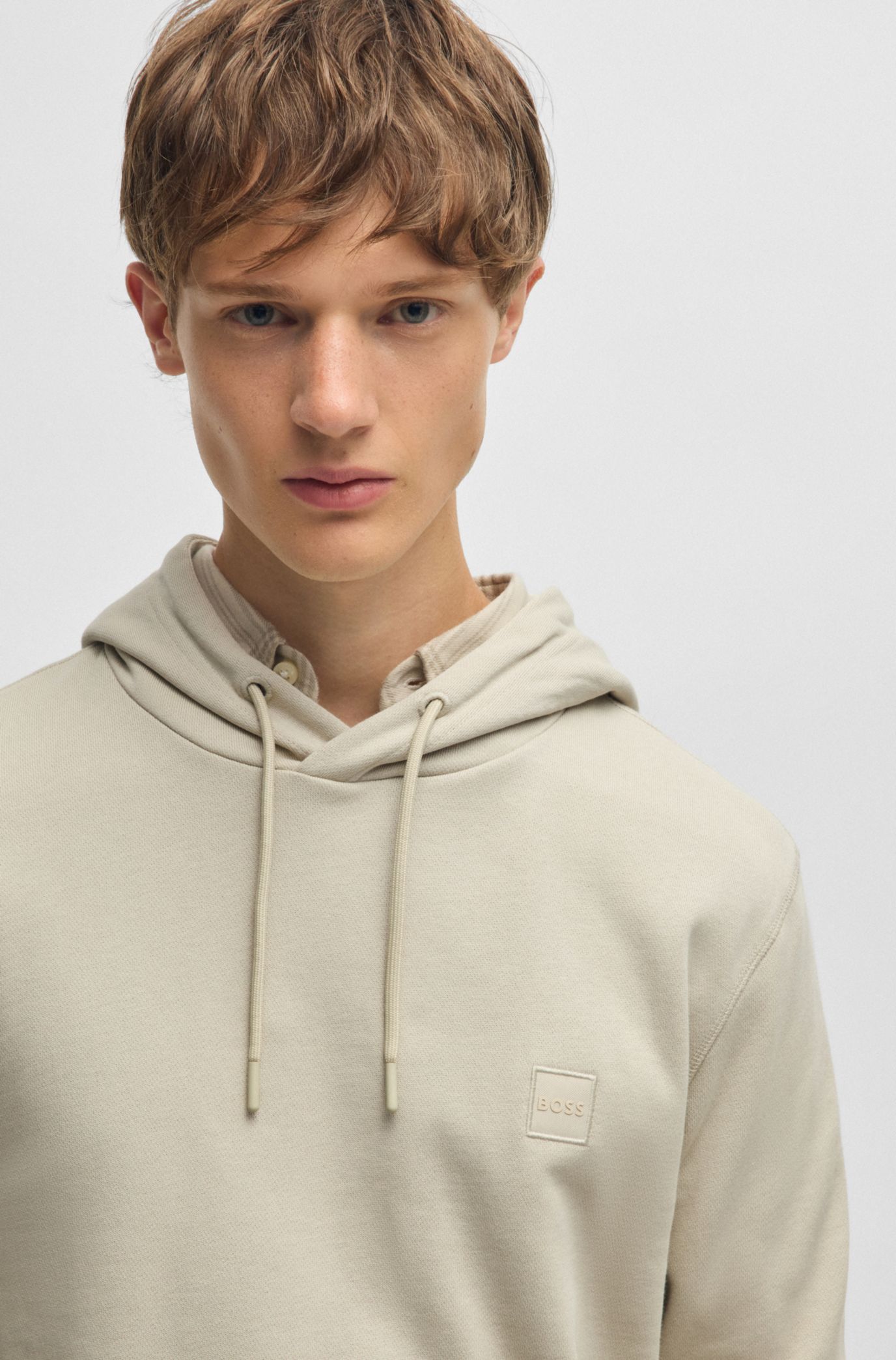 BOSS - Regular-fit hoodie in cotton terry with logo patch
