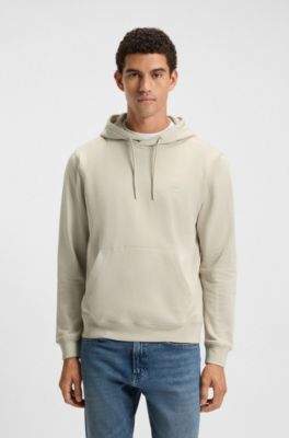 Logo-patch hoodie in cotton terry, Light Beige