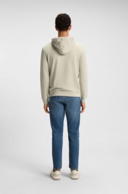 Logo-patch hoodie in cotton terry, Light Beige