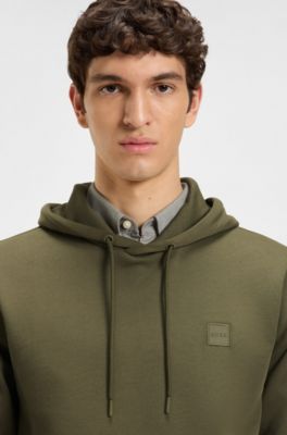 Logo-patch hoodie in cotton terry, Light Green
