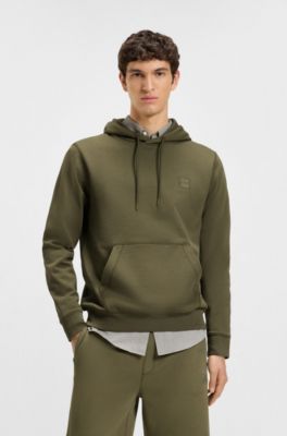 Logo-patch hoodie in cotton terry, Light Green