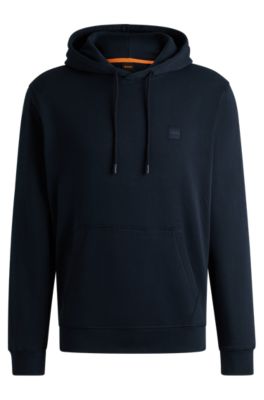 Shop Hugo Boss Cotton-terry Hoodie With Logo Patch In Dark Blue
