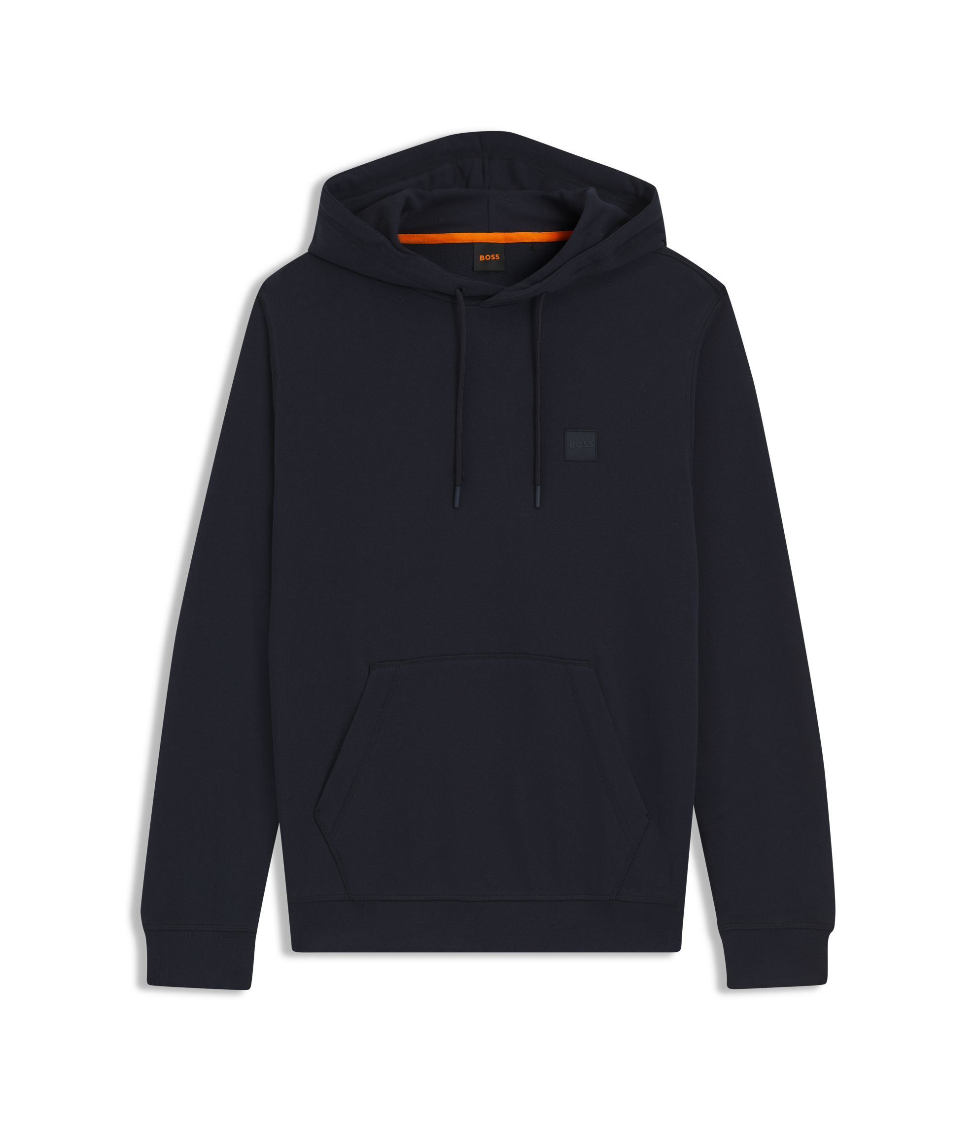 BOSS - Logo-patch hoodie in cotton terry - Dark Blue