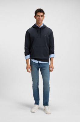 Logo-patch hoodie in cotton terry, Dark Blue