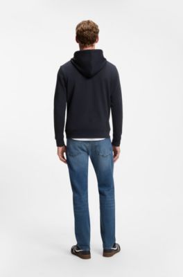 Logo-patch hoodie in cotton terry, Dark Blue