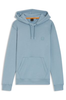 Sweat &agrave; capuche en molleton de coton avec patch logo, bleu clair