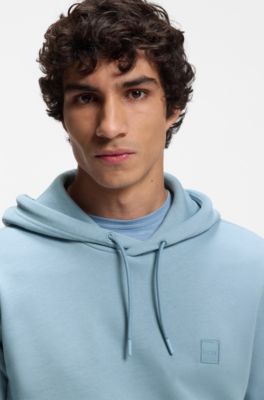 Sudadera con capucha de felpa de algod&oacute;n con parche con logo, Celeste