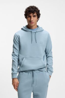 Sweat &agrave; capuche en molleton de coton avec patch logo, bleu clair