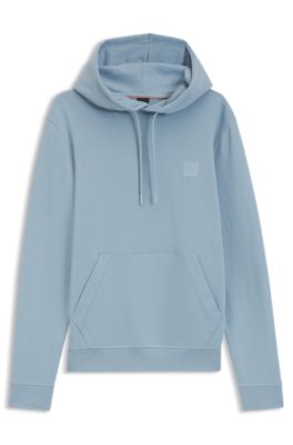 Sweat &agrave; capuche en molleton de coton avec patch logo, bleu clair