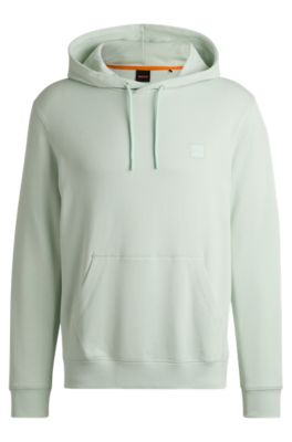 Sudadera con capucha de felpa de algod&oacute;n con parche con logo, Celeste