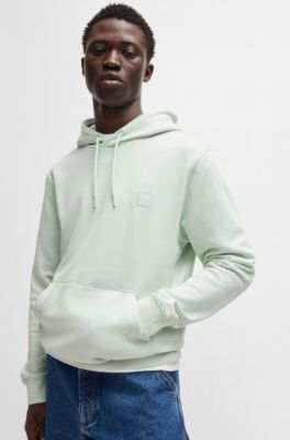 Sudadera con capucha de felpa de algod&oacute;n con parche con logo, Celeste