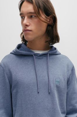 Sudadera con capucha de felpa de algod&oacute;n con parche con logo, Celeste