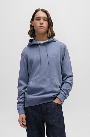 Cotton-terry hoodie with logo patch, Light Blue