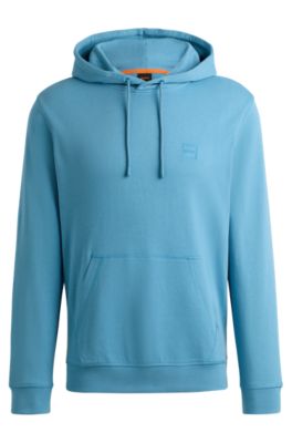 Sudadera con capucha de felpa de algod&oacute;n con parche con logo, Celeste