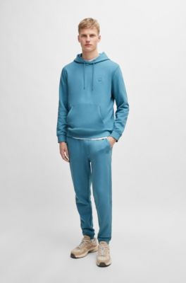 Sudadera con capucha de felpa de algod&oacute;n con parche con logo, Celeste